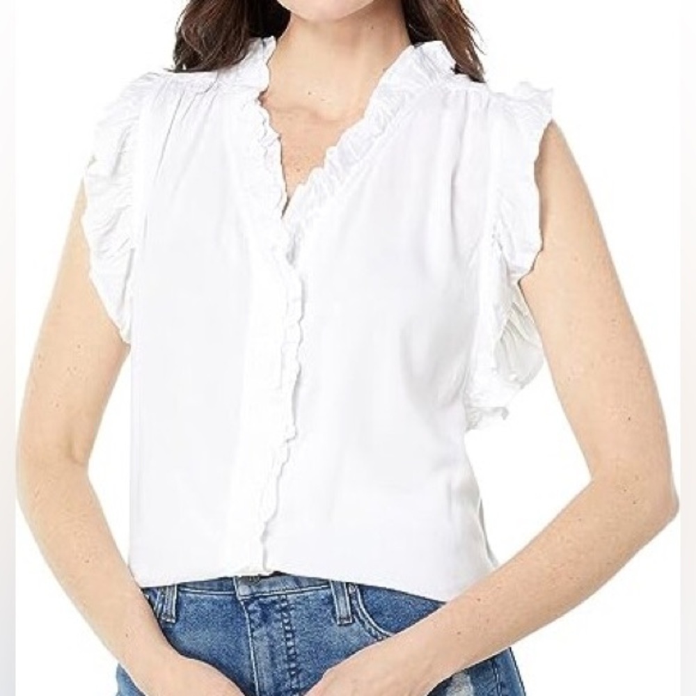 Dylan By True Grit Milla Luxe Woven Challis Ruffle Blouse in White - Size XL